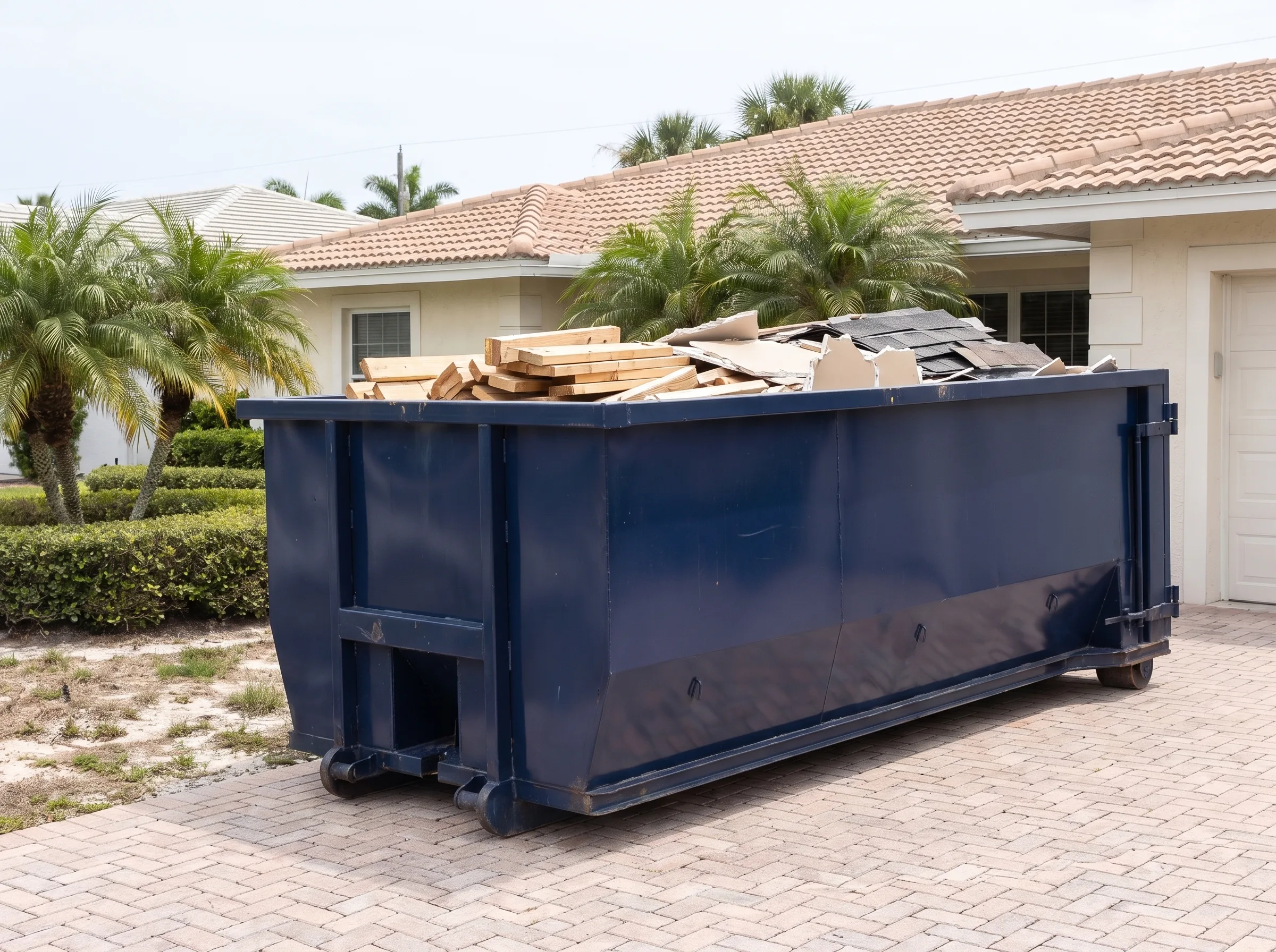 Roll-off dumpster being loaded in Brevard County, FL